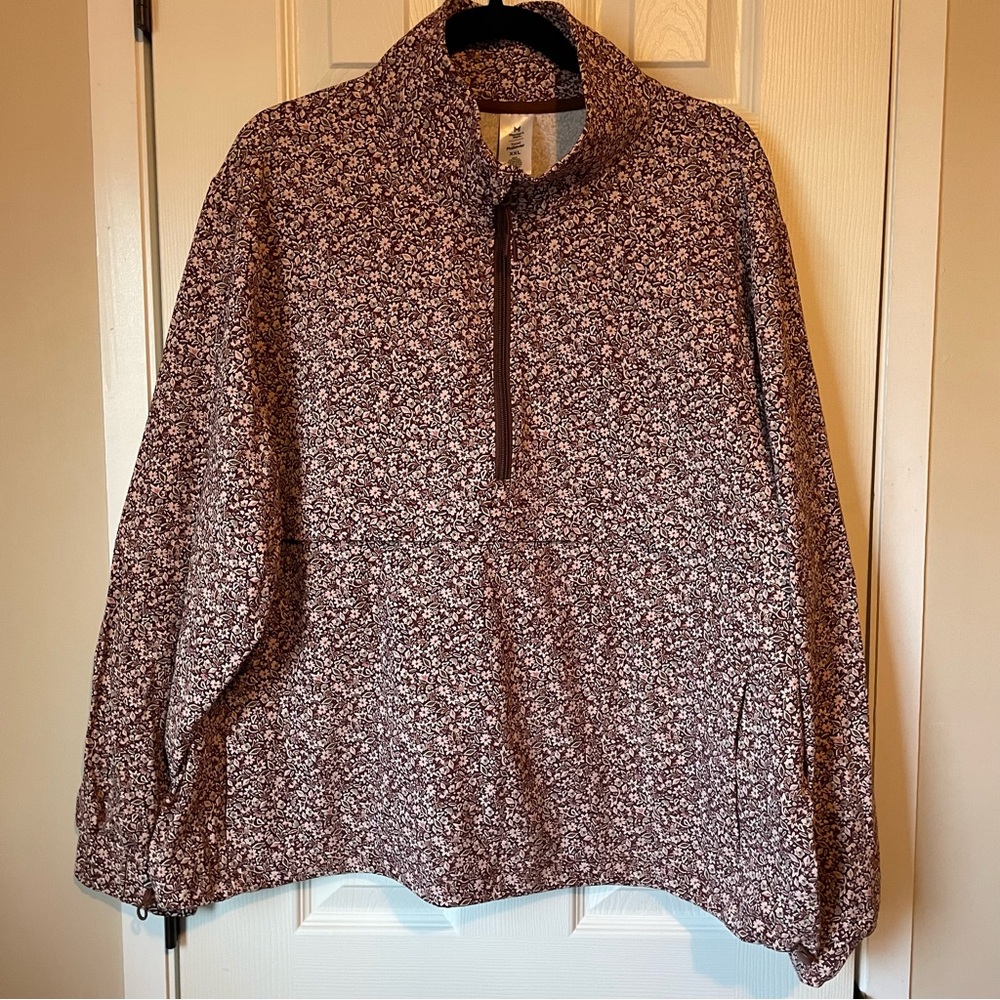 Floral Print Quarter-Zip Jacket Travel Pull Over size XXL